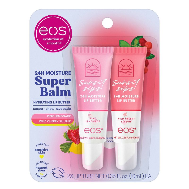 eos 24H Moisture Super Lip Balm - Pink Lemonade &#38; Wild Cherry Slushie - 0.35 fl oz/2pk, 1 of 10