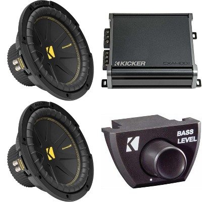Kicker (2) 50CWCD104 CompC 10" Subwoofer, Dual 4-Ohm with CXA4001 Amp Bundle ( Includes Bass Knob )