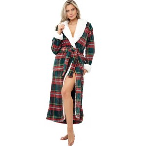 ADR Women's Robe Plush Fleece with Hood, Full Length Hooded Bathrobe Woman - 1 of 3