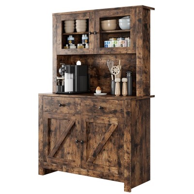 Garvee Kitchen Pantry Cabinet with Microwave Stand, Freestanding Hutch Cabinet with Buffet Cupboard