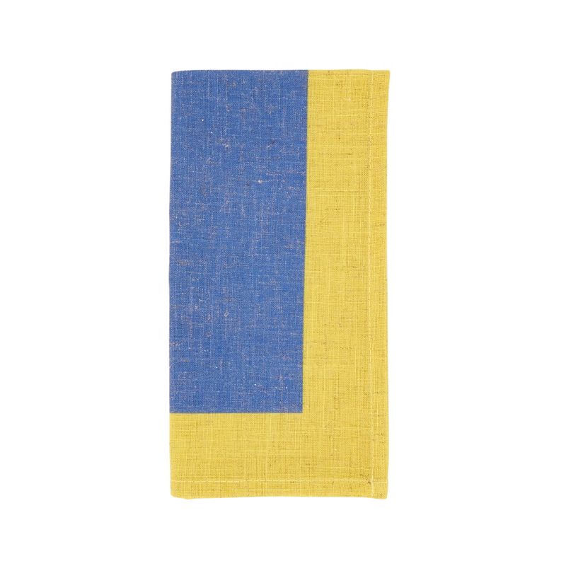 Saro Lifestyle Colorful Block Border Napkin (Set of 4), Blue, 20"x20", 1 of 5