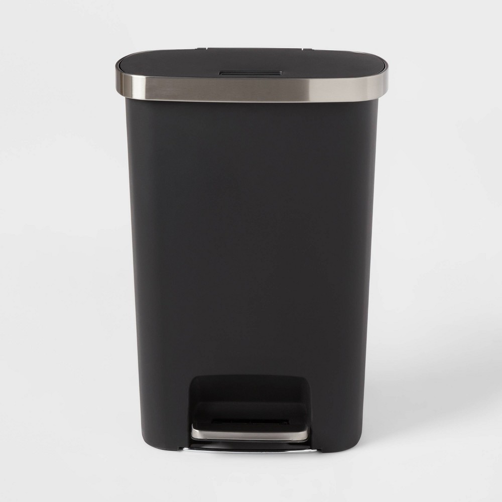 Plastic Locking Lid Step Trash Can Black - Brightroomâ„¢