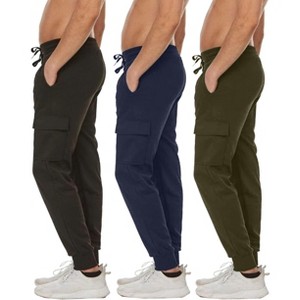 Blue Ice Men's Slim Fit Fleece Jogger Sweatpants with Velcro Cargo Pockets-3 Pack - 1 of 4