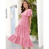 Coolmee Women Maternity Dress Deep V-neck Ruffled Short Sleeve Smocked Ruffle Tiered Flowing Pleated Midi Dress Photoshoot Baby Shower - 4 of 4