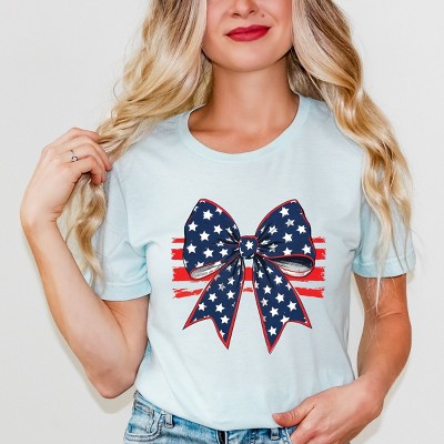 Simply Sage Market Blue and White Star Bow Coquette Short Sleeve Tee