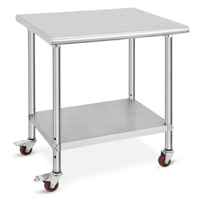 Stainless Steel Kitchen Cart, 30 x 24 x 35 Inches Prep Table with Wheels and Adjustable Shelf