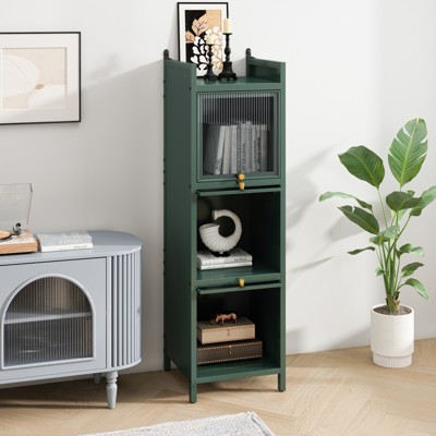 Fontoi Decorative Storage Cabinets, Storage Cabinet with Four-tier Storage and Glass Doors for Entryway Living Room, Green, 14.17"*47.24"*13.78"