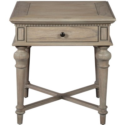 Gray Rectangular Wood End Table with Drawer
