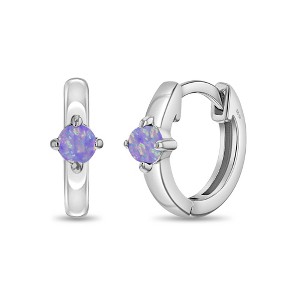 Girls' Single Prong Set Simulated Opal Huggie Hoop Sterling Silver Earrings - In Season Jewelry - 1 of 1