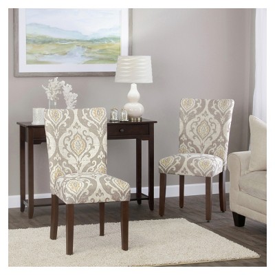 Paisley Linen Upholstered Parsons Side Chair with Wood Legs