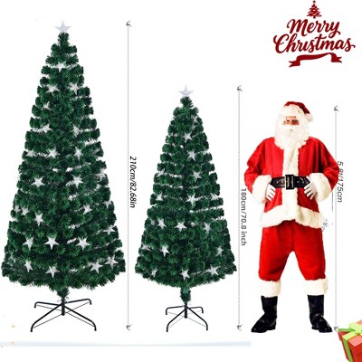 MAYEERTY 6FT Pre-lit Fiber Optic Christmas Tree with Large Stars Color Changing Optical Fiber Lights Metal Stand Full Tree for Holiday Decor