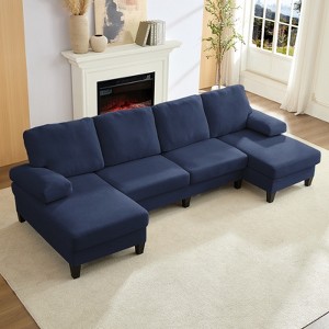 Mjkone 110"Velvet U-Shaped Sectional Sofa Couches, Upholstered 4-Seater Sofa with Double Chaises and Sleepable Armrests - 1 of 4