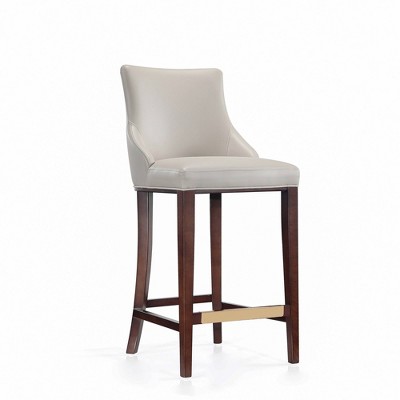Light Gray Leatherette Upholstered Bar Stools with Beech Wood Legs, Set of 2