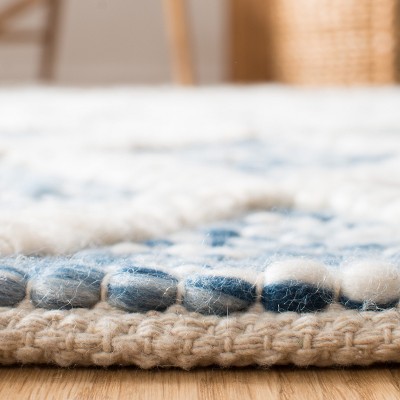 Ivory and Blue Hand-Tufted Wool Rectangular Rug, 4' x 6'