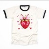 Coquette Strawberry Hearts Watercolor - Women's Ringer Graphic T-Shirt - 2 of 4