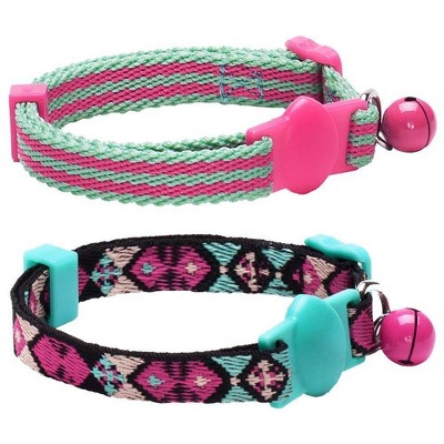 Blueberry Pet Geometric Design Adjustable Breakaway Cat Collar with Bell - Warm & Low - 2pk