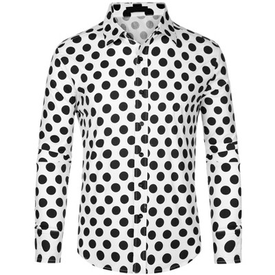 Lars Amadeus Men's Point Collar Long Sleeves Polka Dots Formal Shirts