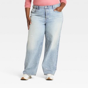 Women's Mid-Rise 90's Baggy Denim Rhinestone Jeans - Universal Thread™ Light Wash - 1 of 4