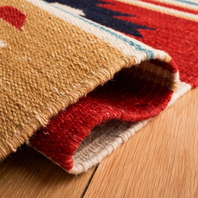 Handmade Red and Beige Wool 4' x 6' Flat Woven Area Rug
