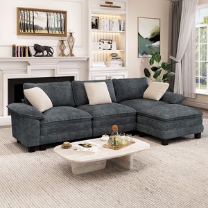Captiva Designs 124-Inch Cloud Modular 4PC L-Shaped Sectional Sofa, Comfy Couch with Movable Ottoman and Plush Cushions, Corduroy & Chenille - 1 of 4