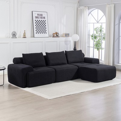 Convertible L-Shaped Sectional Sofa Bed,Corduroy Modular Couch with Memory Foam,No Assembly Required for Living Room or Apartment-Baofuwish