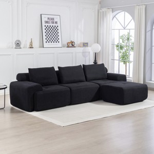 Convertible L-Shaped Sectional Sofa Bed,Corduroy Modular Couch with Memory Foam,No Assembly Required for Living Room or Apartment-Baofuwish - 1 of 4