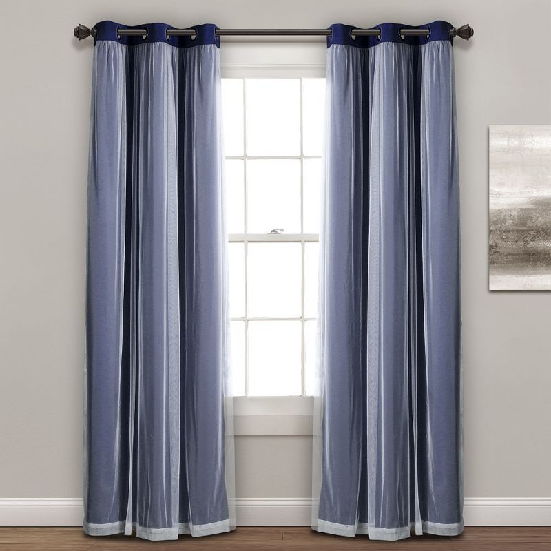 Lush Décor Grommet Sheer Panels with Insulated Blackout Lining Navy Set 38X84, 2 of 7