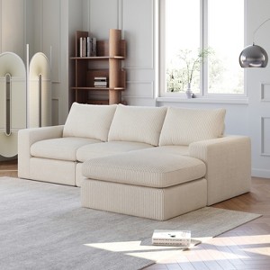 GDFStudio Quiller Modern 99" Corduroy Upholstered L-Shaped 3-Seat Sectional Sofa with Chaise - 1 of 4