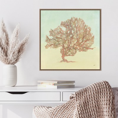 Sea Fern II Pink and Green Canvas Wall Art with Bronze Frame