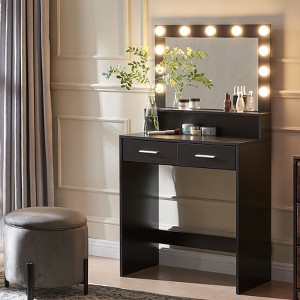 CAVINAS Small Vanity Desk with Mirror and Lights 2 Layers Storage Cabinet and 3 Lighting Modes Vanity with Lights for Bedroom - 1 of 4