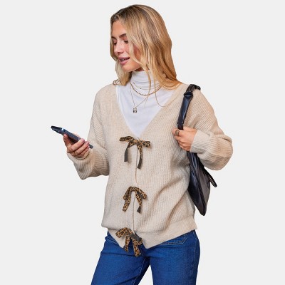 Women's Chic Leopard Lace-Up Knit Sweater - Cupshe