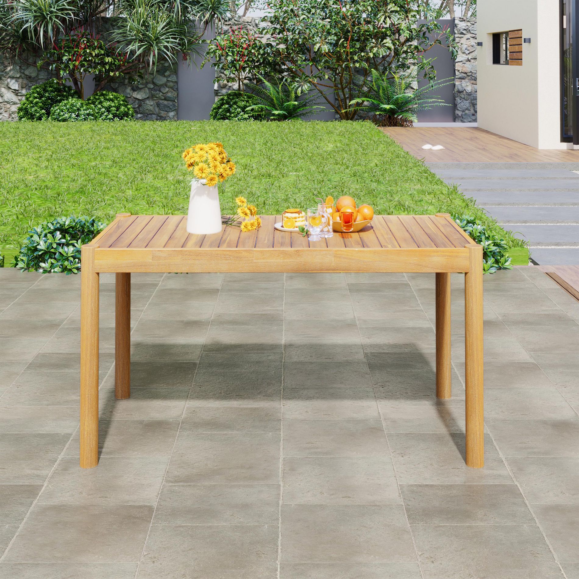 Christopher Knight Home Eugene Outdoor Acacia Wood Dining Table, Light Teak