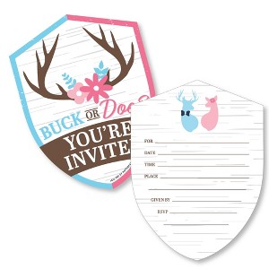 Big Dot of Happiness Buck or Doe - Shaped Fill-In Invitations - Hunting Gender Reveal Party Invitation Cards with Envelopes - Set of 12 - 1 of 4