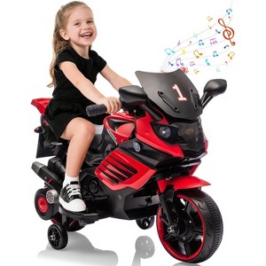 6V Kids Motorcycle, Electric Ride On Car Toy with Training Wheels, Working Headlight, Horn & Music, for Toddler Kids Boys Girls - 1 of 4