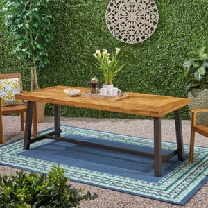 CAVINAS 79 Inch Rectangle Patio Table,Outdoor Dining Table with Acacia Wood Tabletop and Metal Legs,Patio Dining Table for 6 for 8 - 1 of 4