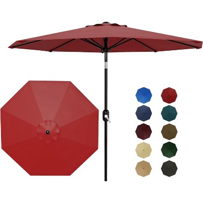 Garvee 9Ft Patio Umbrella - 8 Sturdy Ribs Outdoor Table Umbrella with Crank Lift & Push Button Tilt - Market Umbrella for Pool, Deck, Garden - Red