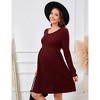 Women's Maternity V Neck Dress Long Sleeve Rib Knit Midi Dress Photoshoot Baby Shower Sweater Fall Dresses Burgundy 2XL - 3 of 4