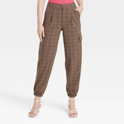 Women's High-Rise Ankle Jogger Pants - A New Day Gray Plaid 8