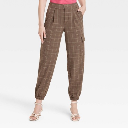 Women's High-Rise Ankle Jogger Pants - A New Day™ Brown Plaid 0