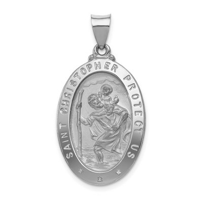 Black Bow Jewelry 14k Yellow or White Gold Hollow Oval St. Christopher Pendant, 18x35mm