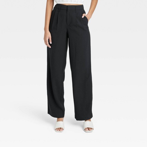Women's High-Rise Straight Trousers - A New Day™ Black 12 Long