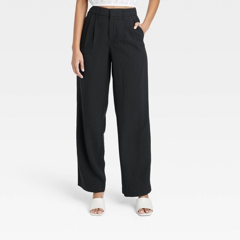 Women's High-Rise Straight Trousers - A New Day™ Black 14 Long