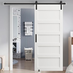 NicBex Barn Door 32" x 80" Five Grid Real Primed Door Slab with Sliding Hardware, Modern Interior Barn Door with Adjustable Floor Guide - 1 of 4