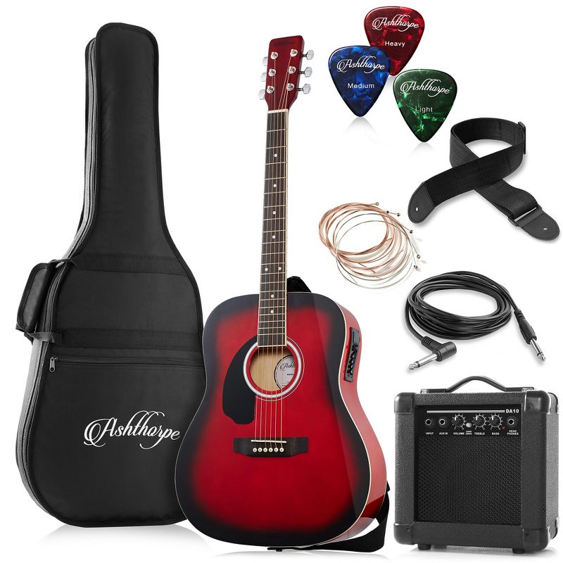 Ashthorpe Left Handed Dreadnought Acoustic Electric Guitar with 10-Watt Amp, Gig Bag, and Accessories, 1 of 8