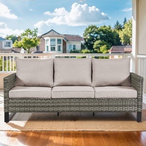 Buenhomino Outdoor Patio Furniture - Wicker Sofa with Removable Cushion, 3 Seater Rattan Couch with Deep Seat for Balcony Deck Backyard - 1 of 4