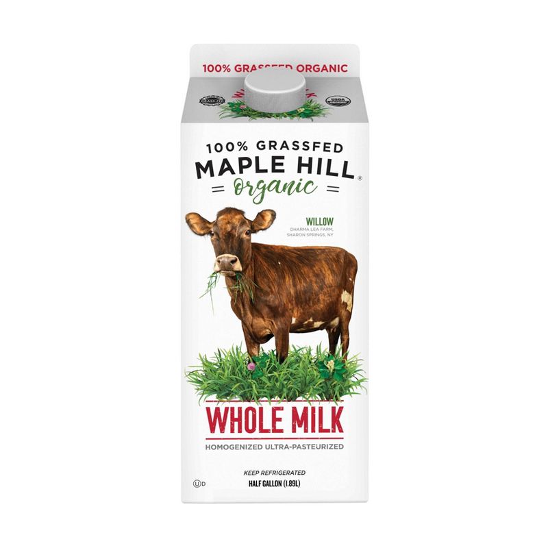 Maple Hill 100% Grassfed Organic Whole Milk - 0.5gal, 1 of 6