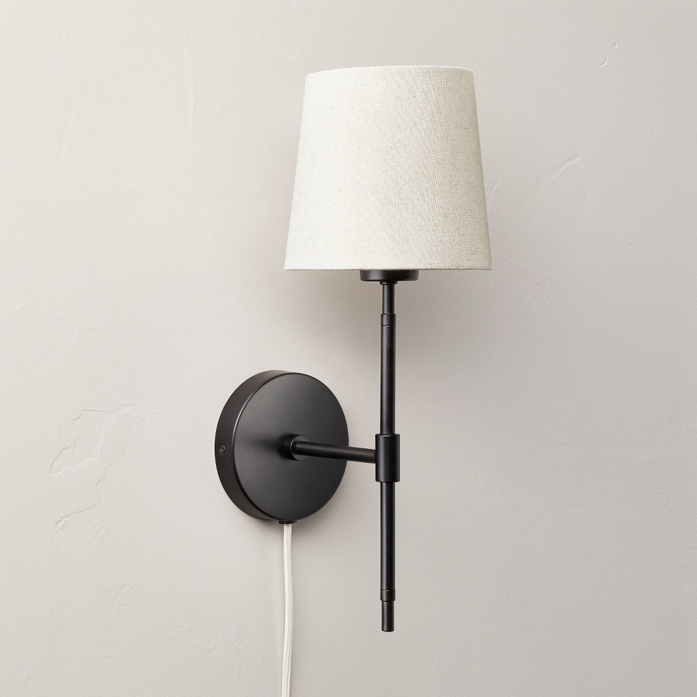 Photos - Light Bulb Fabric Shade Wall Sconce Black/Cream - Hearth & Hand™ with Magnolia