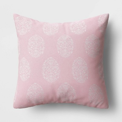 Chambray Block Print Egg Easter Square Throw Pillow Rose/Ivory - Threshold™