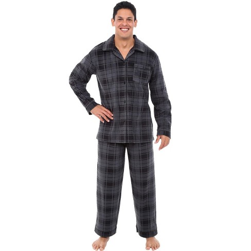 Adr Men's Plush Fleece Pajamas Set, Button Down Pjs For Winter