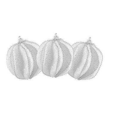 Northlight 3ct White and Silver Beaded Shatterproof Christmas Ball Ornaments 3" (75mm)